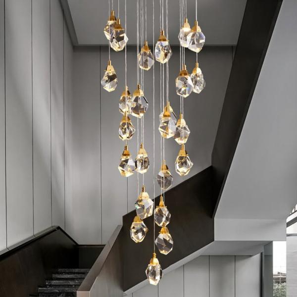 Nordic diamond chandelier Luxury Crystal Light New Design Gold staircase