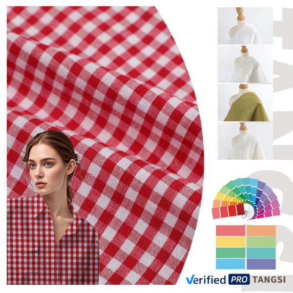 2025 Shaoxing Eco-friendly 100% Cotton Fabric Breathable Checks Pattern Cloth Woven for All Seasons Use for Boys Dress