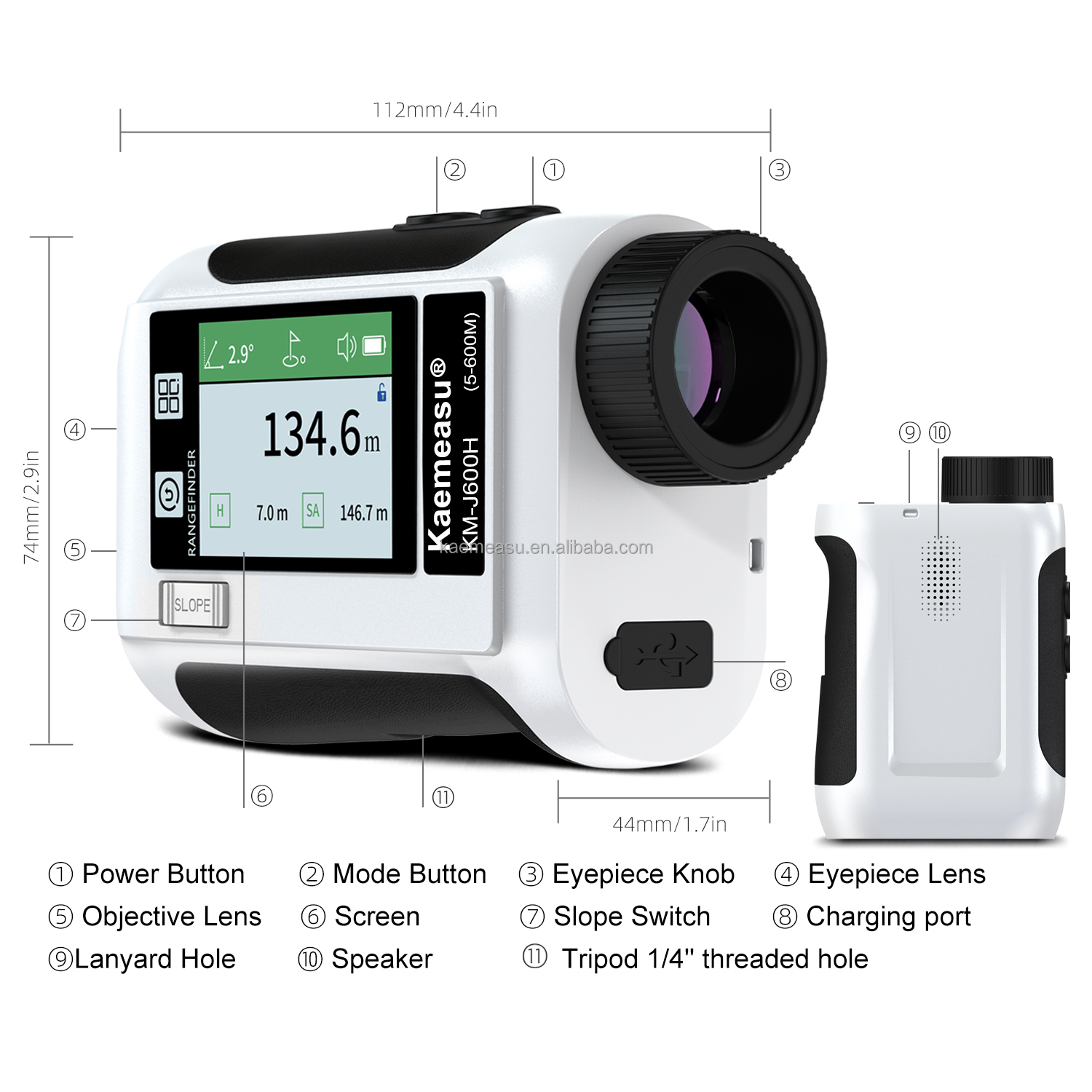 Outdoor Sports Hunting 600m LCD Screen Golf Laser Range Finder Telescope with Data Broadcast IP54 Dust and Water Splash