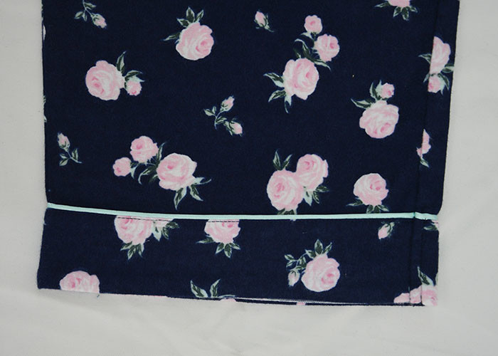 100% Cotton Flannel Womens Button Up Pajama Sets With Piping And Long Pants