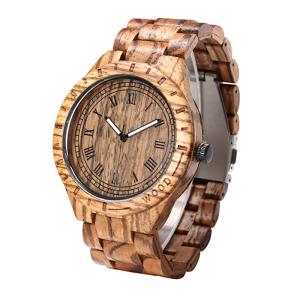 China Men'S Bamboo Wooden Watch Zebra Wood Case And Dial 45 Mm Diameter wholesale