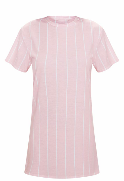 Hot Sale Fashion Pastel Pink Stripe Print T Shirt Dress For Women