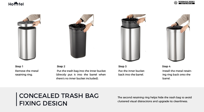 Customer Logo Household Big Capacity Open Top Rectangle Trash Bin 8L/12L/20L/30L Stainless Steel Trash Can Without Lid