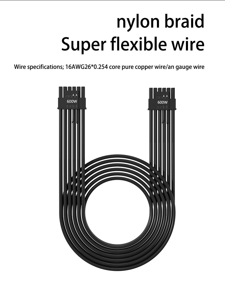 12VHPWR GPU Power Supply Sleeved PSU Extension Cable Kit ATX 3.0 PCIE 5.0 600W