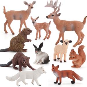 China Wildlife Animal Model Toys 10 PCS White Tailed Deer Beaver Fox Rabbit Figurine Family Party Favors wholesale