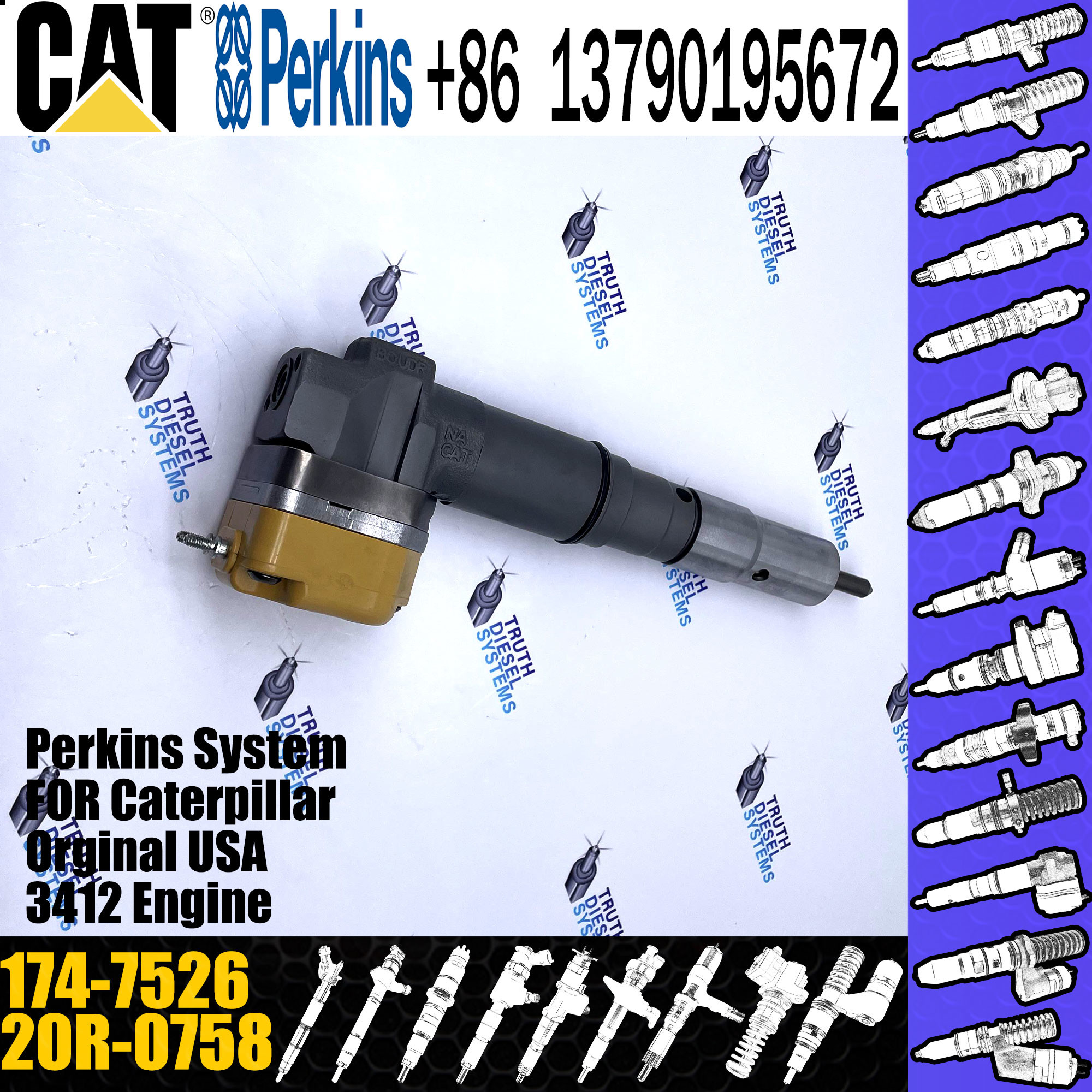 3412 diesel engine fuel injector 174-7526 20R0758 20R-0758 INJECTOR 174752for caterpillar D9R 771D 69D 769D 657E 651E AD