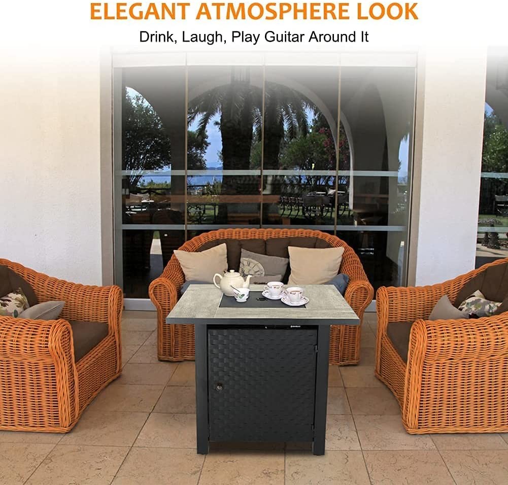 Propane Brazier Table 30'' Outdoor Square Fire Pit Table Ceramic Table Top