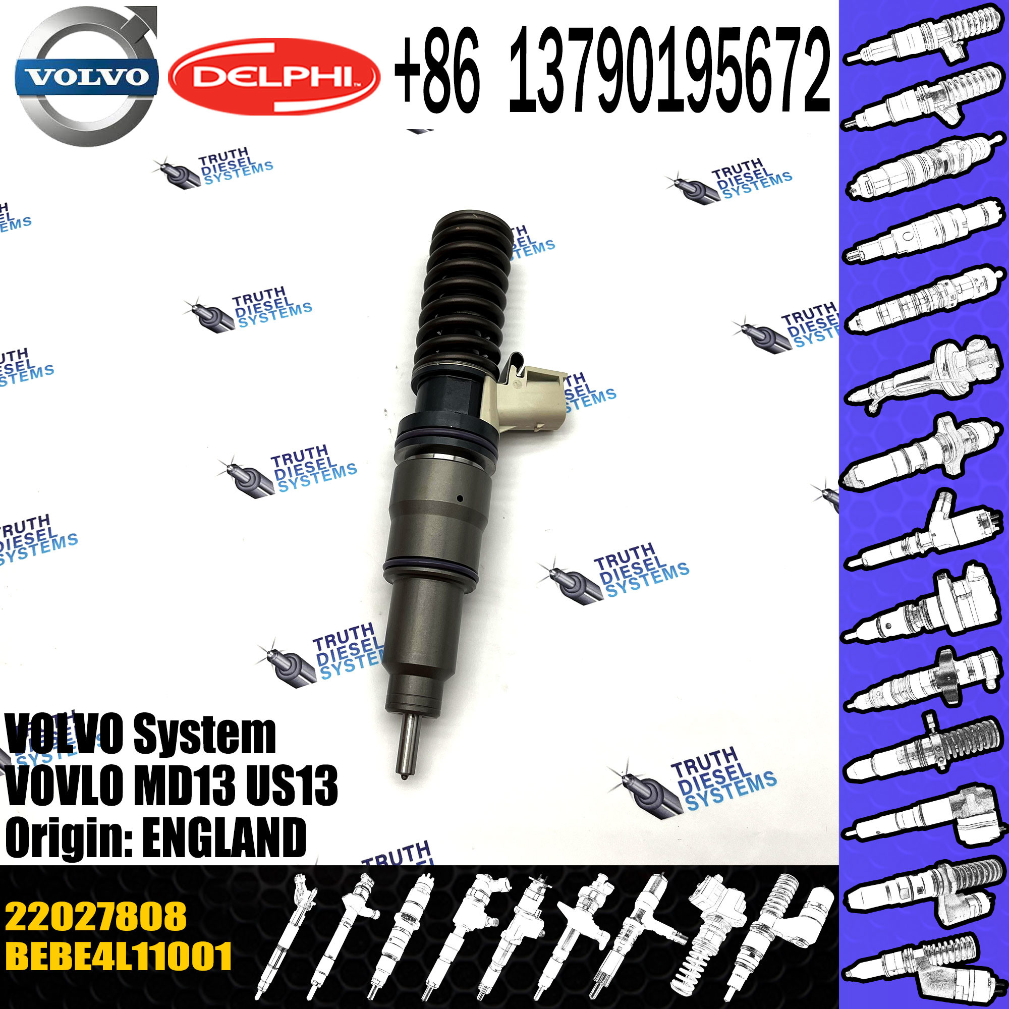 New Diesel Fuel Injector 22027808 for VOL EUI BEBE4L11001 E3 01081164 22027808 with good quality