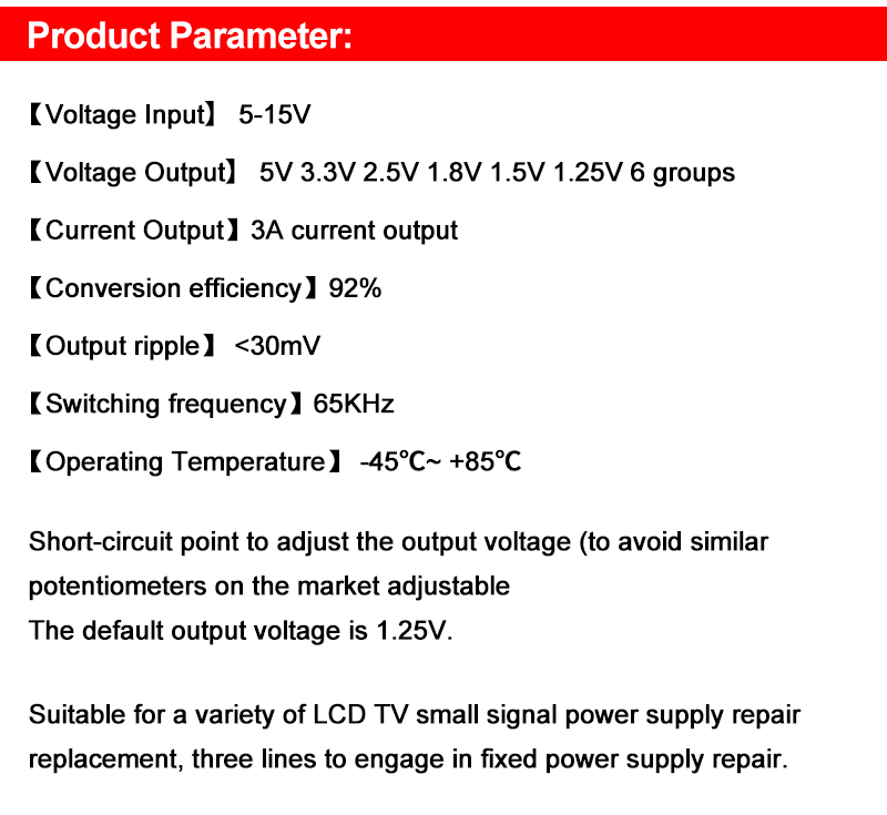 Step Down Power Module CA-1239 Adjustable Buck Converter 5-15V Input 1.25V/1.5V/1.8V/2.5V/3.3V/5V Output