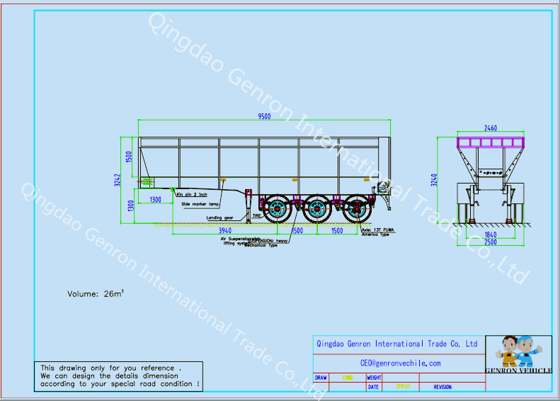 Used to Delivery Carbon 3 Axles Crawler Dump Semitrailer Genron Brand Export To Mayanmar, Algeria, Dubai