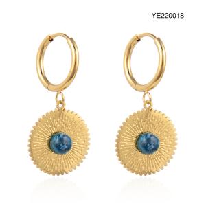 China Low Key Luxury Round Turquoise Earrings K Gold Stainless Steel Drop Earrings wholesale