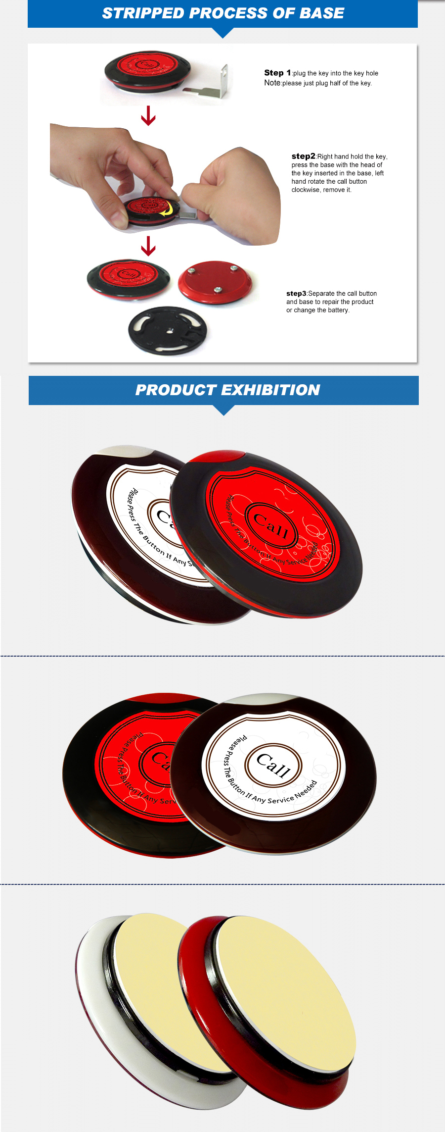 High quality wireless waterproof wrist touch screen watch paging system slim button calling system