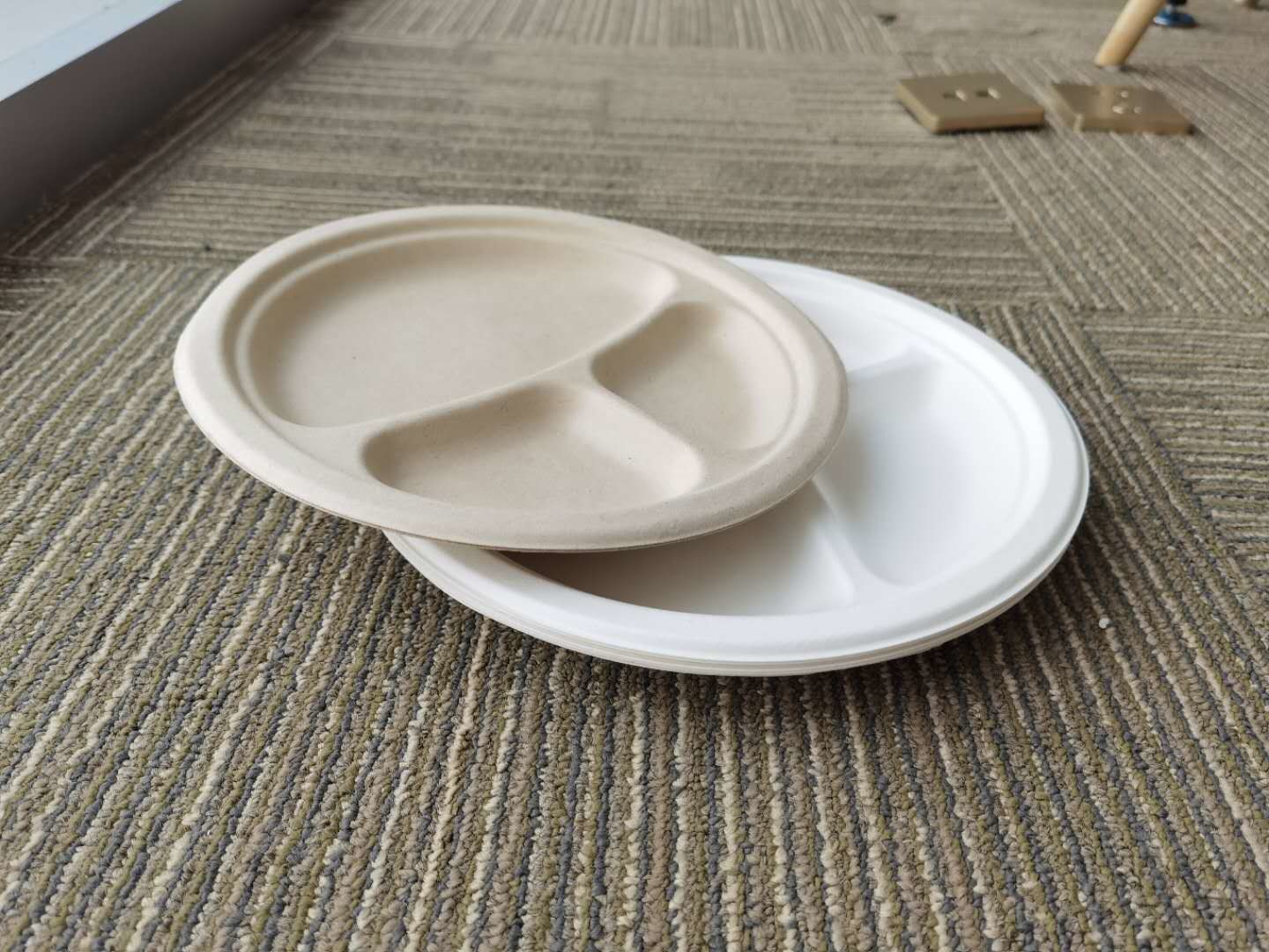 9" 3 Compartment Biodegradable Sugarcane Bagasse Plates