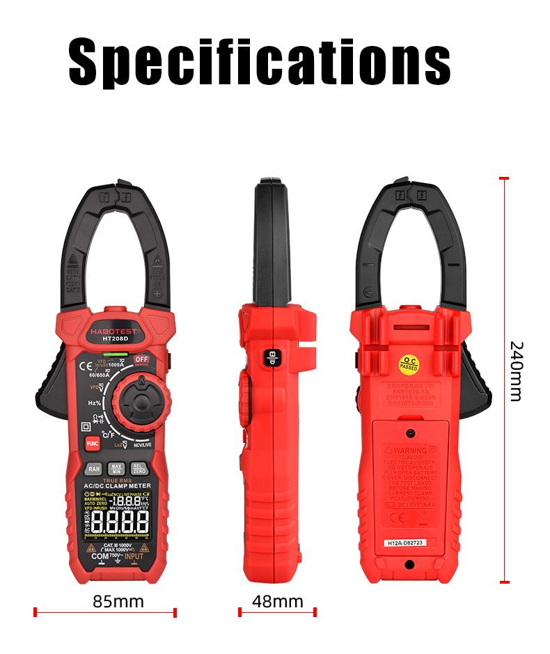 Handheld Digital Power Smart Clamp Meter 1000 Amp 1000v