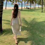 Suspender Womens Vacation Dresses Backless Tie Back Low Cut V Neck