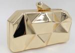 Fashion Lady Shine White And Gold Clutch Bag , Metal Box Purse With Long Chain