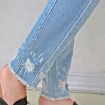 Women Light Blue Long Wide Leg Denim Pants , Casual Loose Fit Denim Jeans