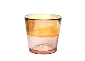China 72mm Half Amber Colored Glass Votives Handmade Pressed wholesale
