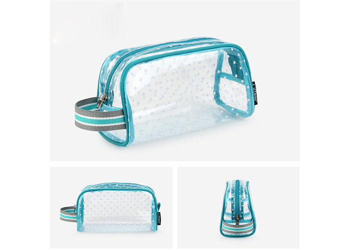 Promotional PVC Transparent Bag , Kids Pencil Case With PP Webbing Stripe Handle