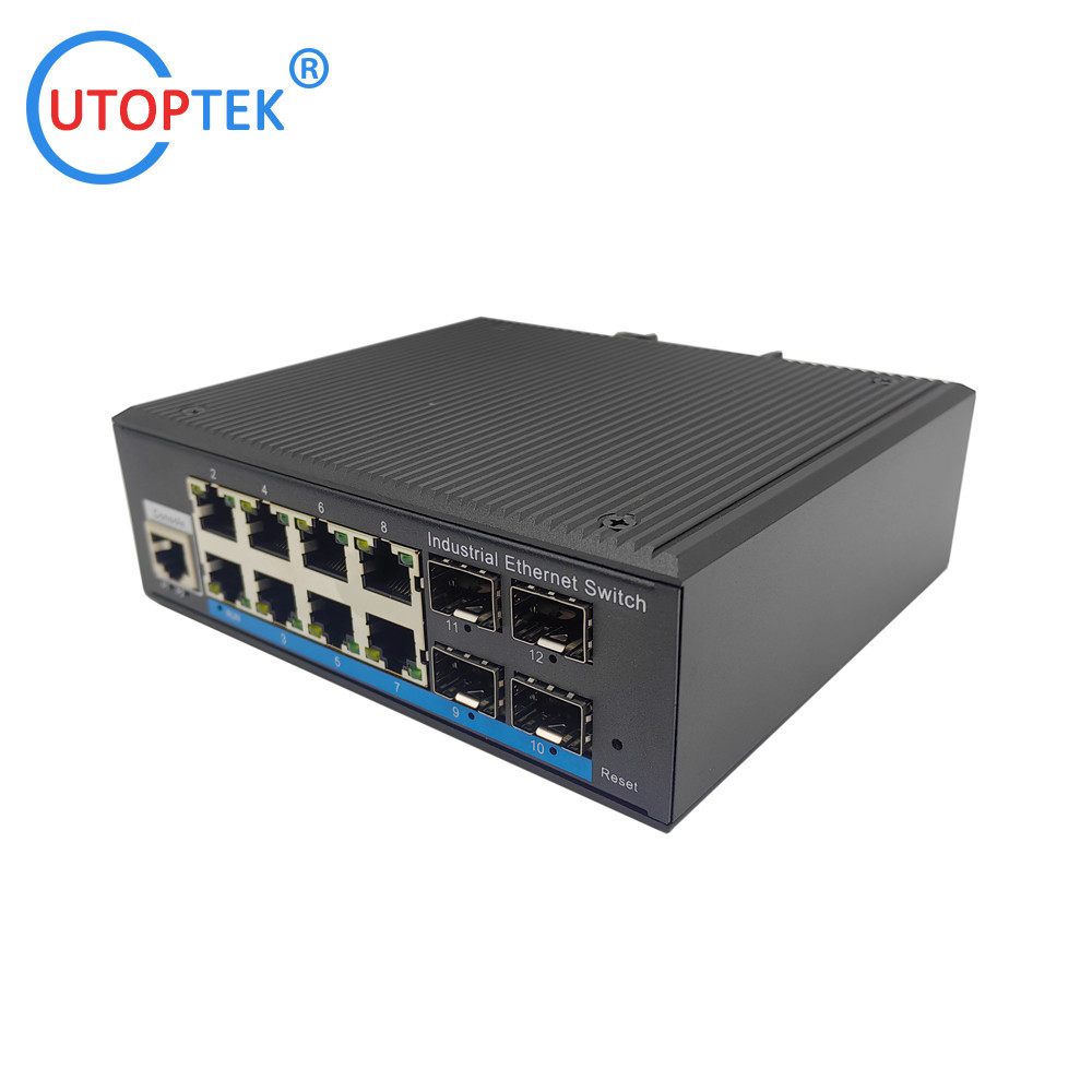 UT48GMP-SFP L2 Managed Industrial 4x1000M SFP port+8x10/100/1000M RJ45 POE port +1xConsole port, DIN Rail,-40 ~+85 ℃