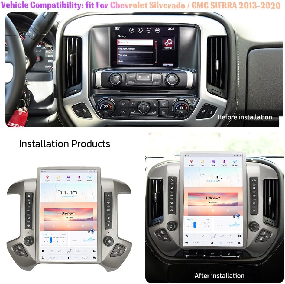 Viknav Car Radio For Chevrolet Silverado GMC Sierra (2014-2019) 14.4 Inch Replacement Android Head Unit Stereo Auto Mult