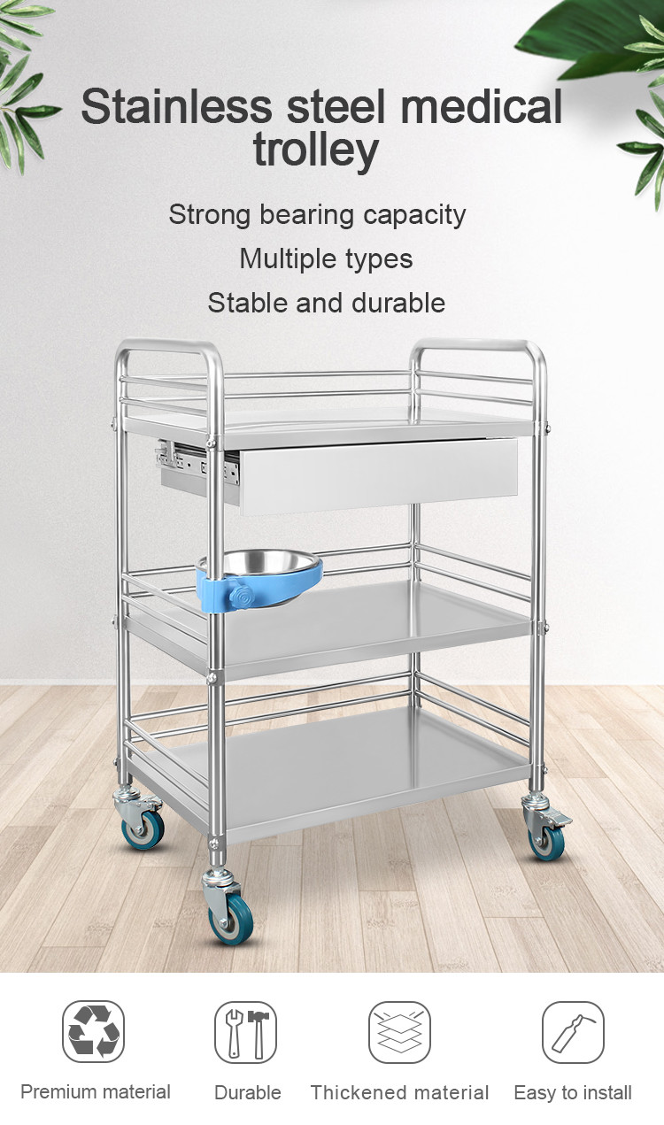 3 Layer Hospital Stainless Steel Medical Instrument Trolley