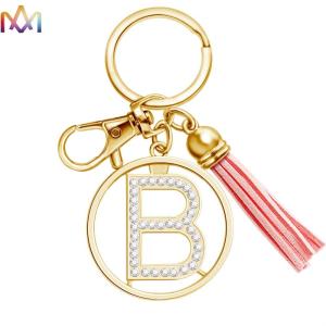 China 18g A-Z Alphabet Pink Tassel Personalized Stainless Steel Keychains wholesale