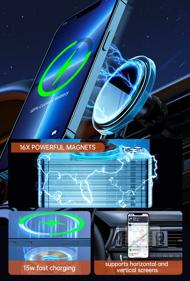 Stable Magsafe Charger Car Mount With Crystal Ambient Light Design