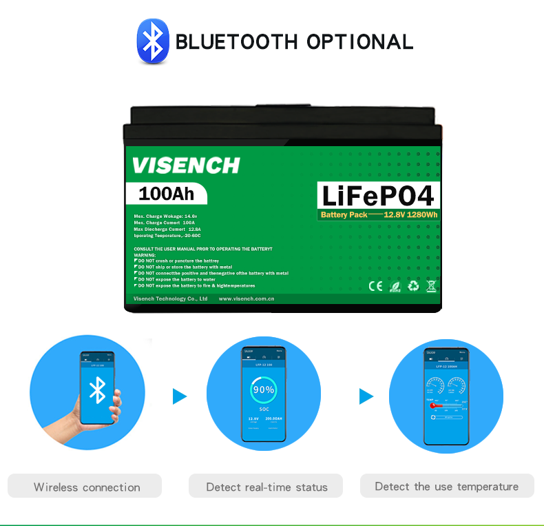 Visench high quality lifepo4 cells deye cycle Litium Battery Li Ion Lithium Lifepo4 12v100Ah back up Solar Energy System Battery