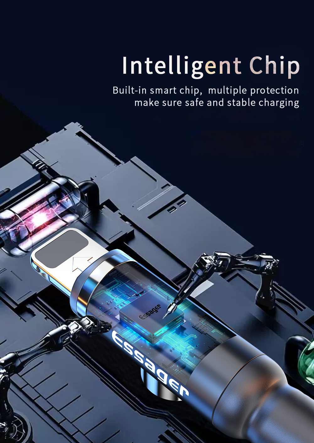 Type C Micro USB IOS LED 3 In 1 Magnetic Charger Cable With Two Head Charging