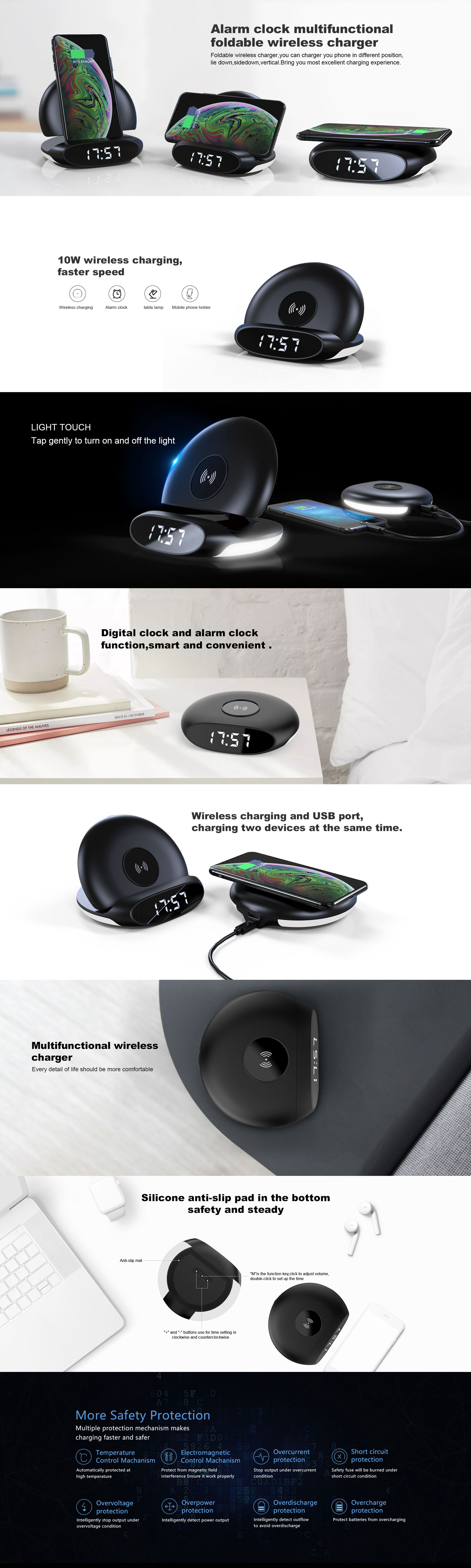 Multi-Functional foldable Wireless Charger with Alarm Clock