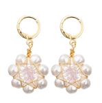 White Flower Red Faceted Glass Beads Freshwater Pearl Earrings Set for Women