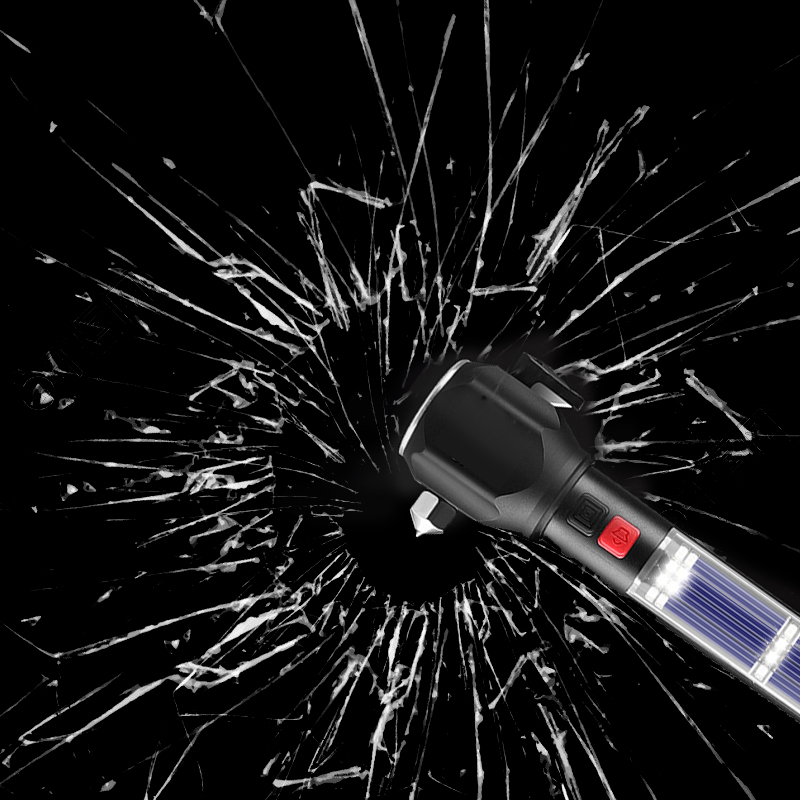 Rechargeable USB Multi-functional Flashlight with Camping Emergency Car Safety Hammer