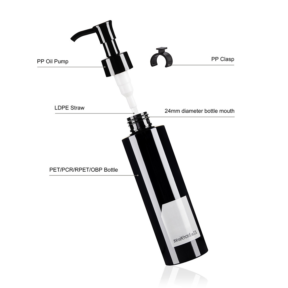 PET Plastic Cosmetic Bottles 200ML Black Free Sample For Cleansing Oil
