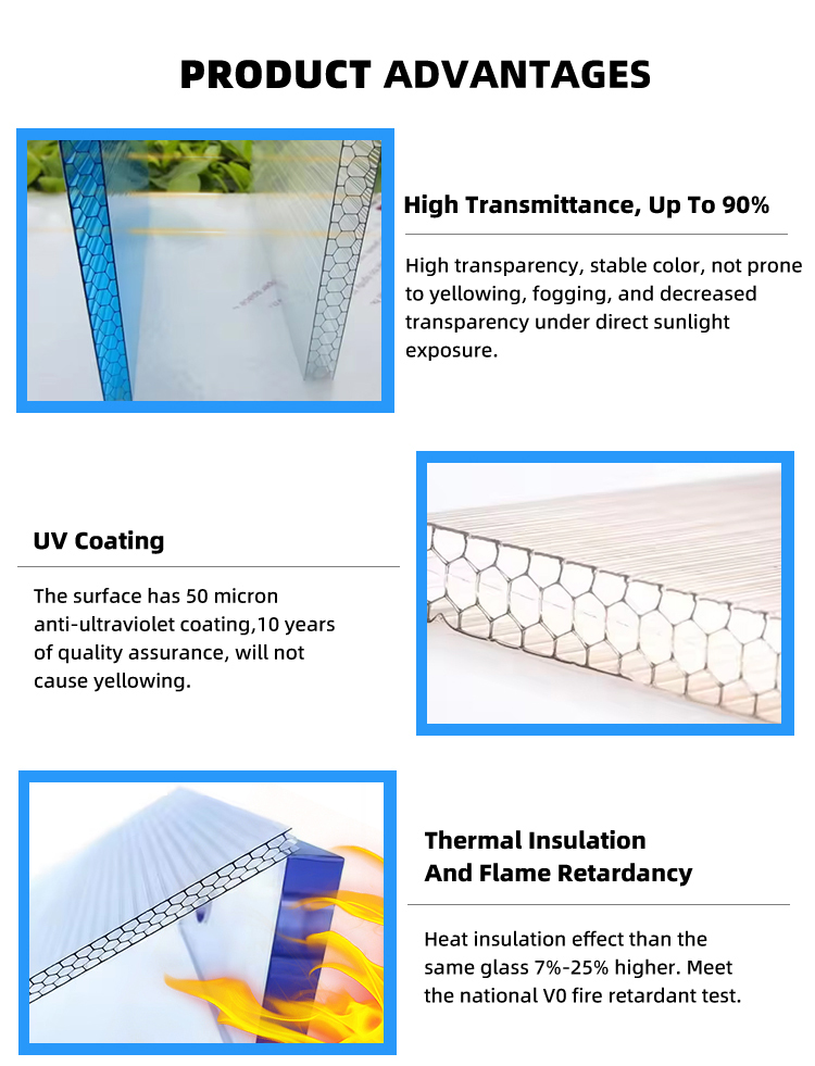 Factory Wholesale Polycarbonate Sheet 3mm 4mm,6mm ,8mm clear twin wall hollow Polycarbonate Sheet for Bathroom Wall Panel