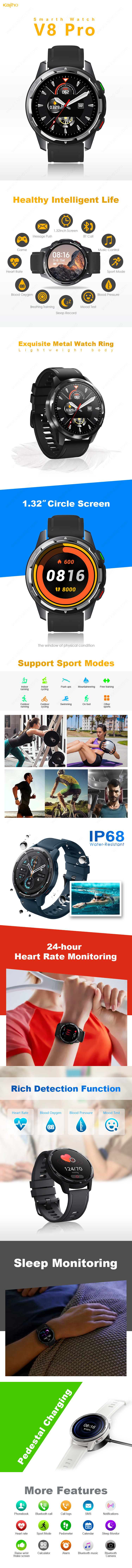 Oem 1.32'' Ecg Ip68 Waterproof Watch Swimming Sleep Tracker