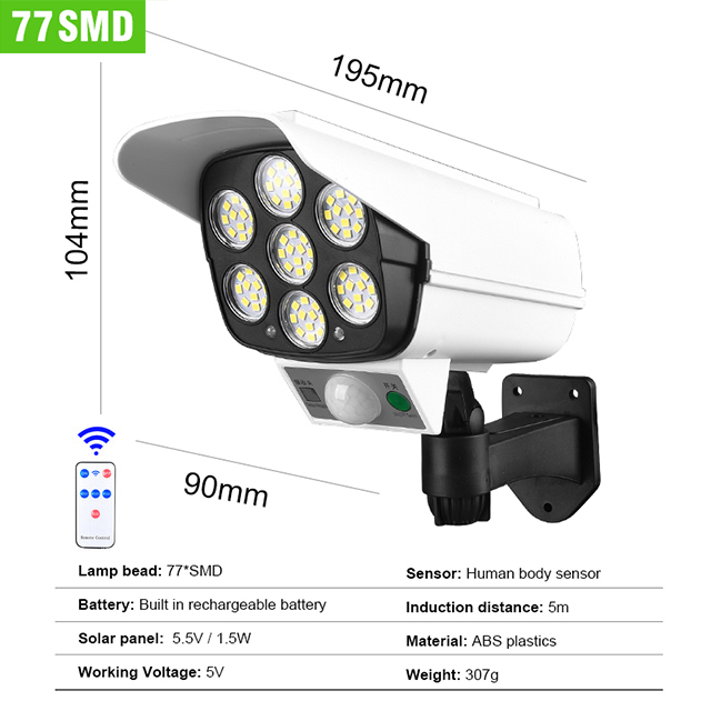 LED Solar Light Motion Sensor Security Dummy Camera Wireless Outdoor Flood Light IP65 Waterproof Lamp 3 Mode For Home Garden