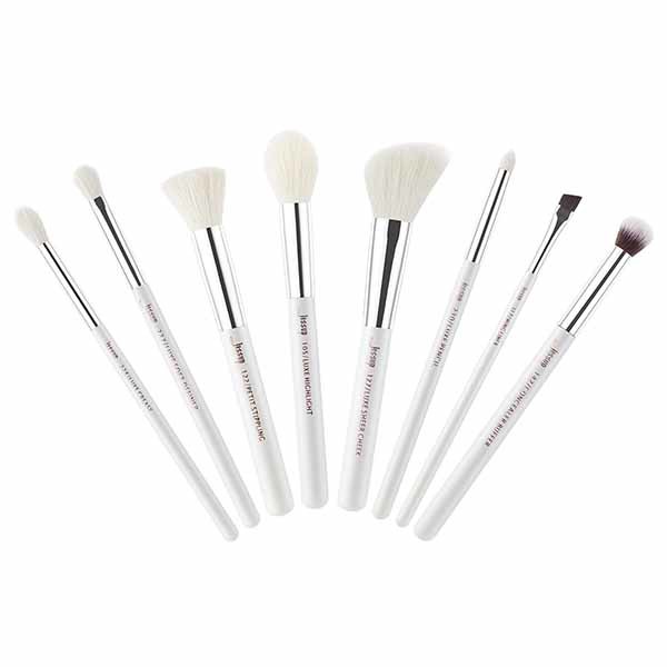 Pearl White ISO9001 Travel Makeup Brush Set Natural Hair Makeup Brush Set