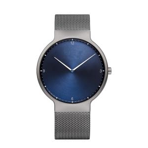 China Sanded Grey Mens Metal Strap Watches With Blue Face Japanese Quartz wholesale