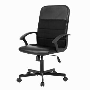 China Black Leather Office Chair With Armrest Zipper , Wearable Swivel Computer Chair wholesale