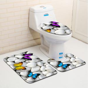 China 3pcs Toilet Mat Set U Shaped Stone Printed Restroom Rug Set wholesale