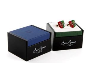China Leatherette Navy Gift Packing Box Blue Paper Cufflink Box Packaging wholesale