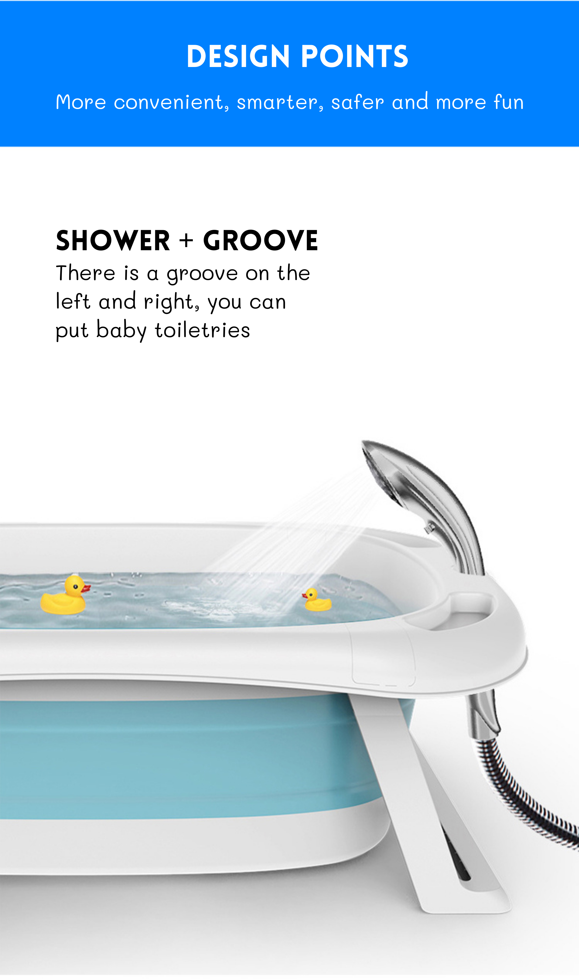 Household Kids Portable Fold Up Bath Tub With Thermometer And Shower
