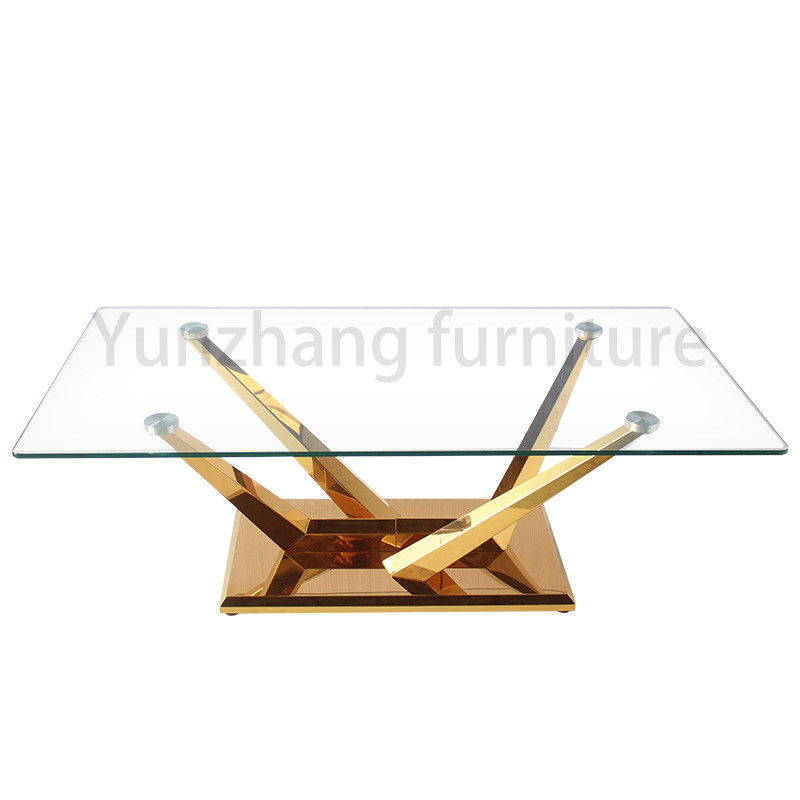 Rectangular Transparent Glass Dining Table Stainless Steel Furniture With gold Base