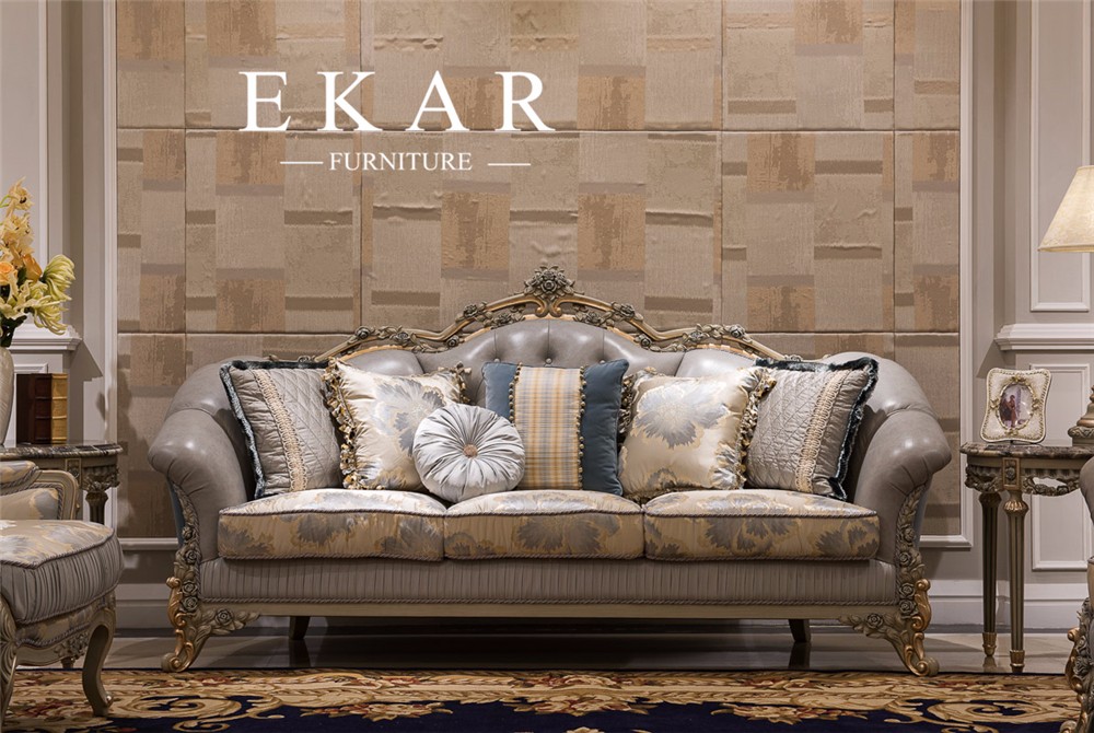 Carving Frame Royal Furniture Set Couch Wood And Fabric Sofa