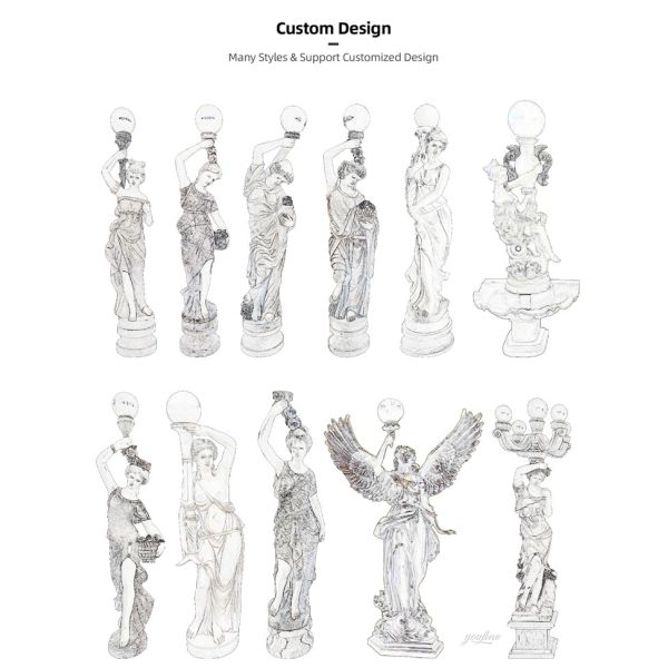 Road Lighting Marble Figure Stone Sculpture for Garden Lamp