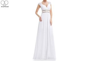 China V Neck Girls Bridesmaid Dresses Waist Beading Sleeveless Back Hollow Out Chiffon wholesale