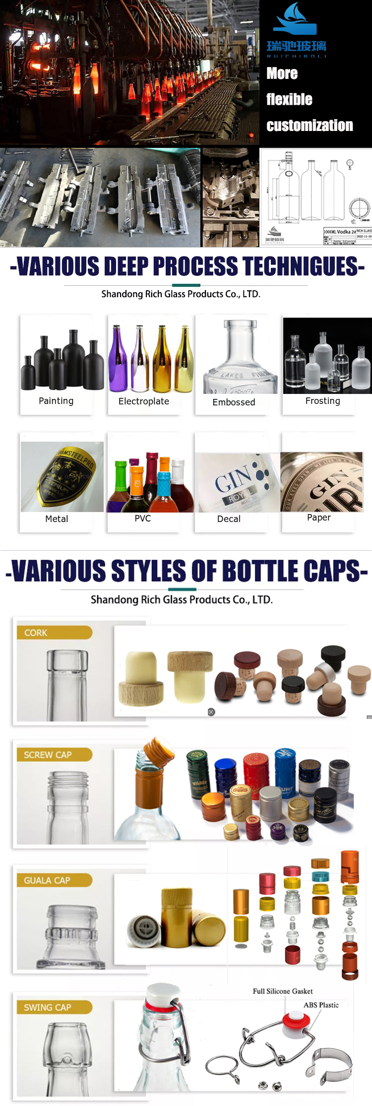 Customized Hot Stamping 200ml 375ml 500ml 750ml Round Glass Liquor Bottle