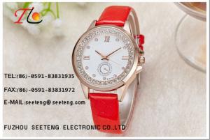 China Classic charming watch ladies watch with rose gold alloy case and gunuine leather band wholesale
