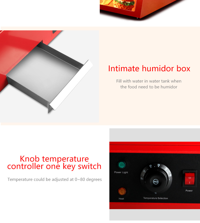0.8kw Red Commercial Food Display Warmer for Restaurant Kitchen Equipment Benefit
